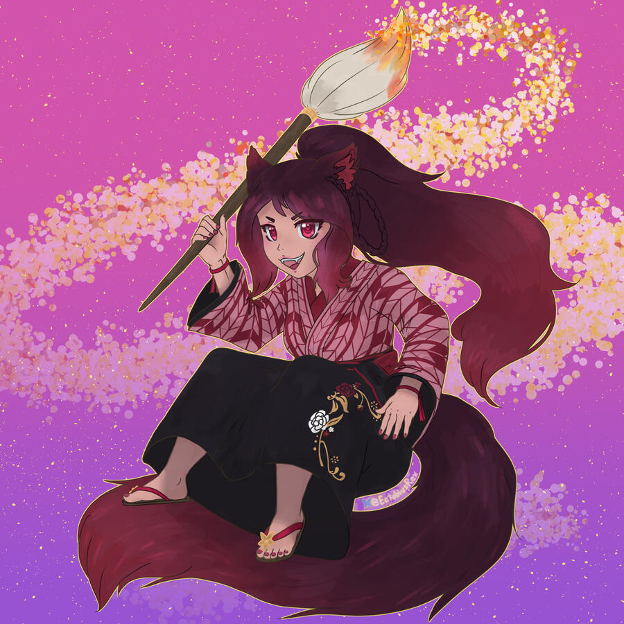 Keeper of the Moon floating while painting a starry background, using a pictomancer weapon.